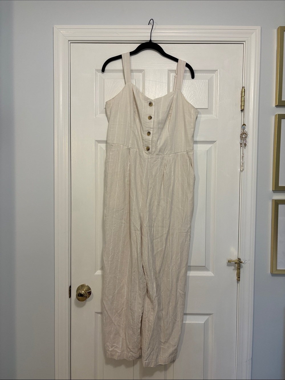 Old Navy Cream Button-Front Wide-Strap Jumpsuit